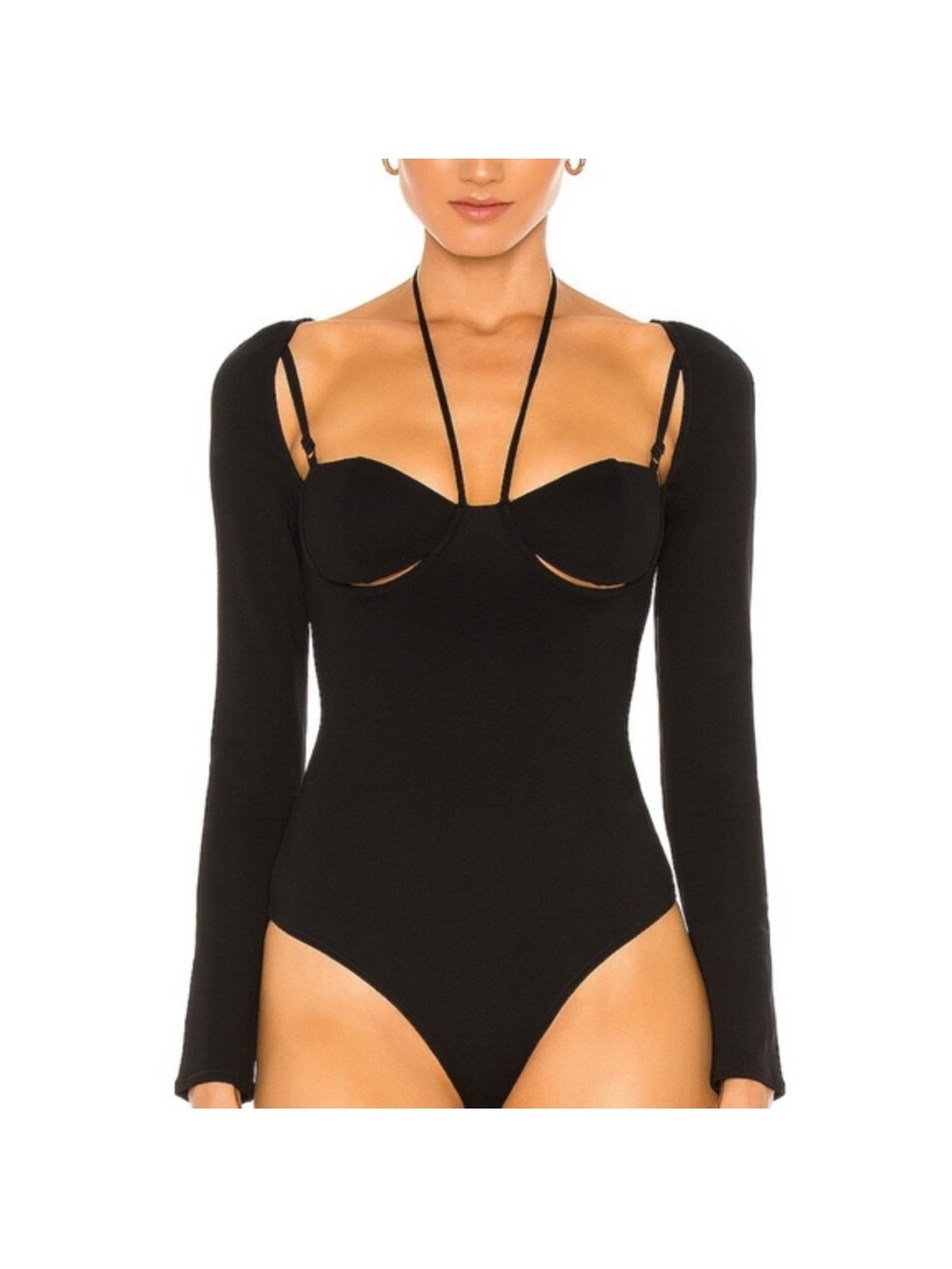 NBD Black Long-Sleeve Cutout Bustier Bodysuit